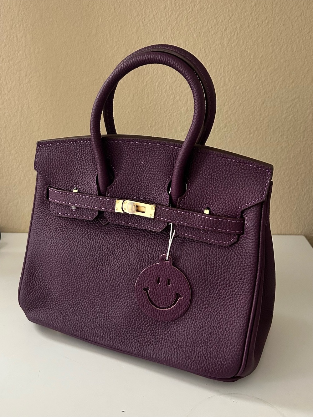 25cm Purple Top Handle Leather Satchel